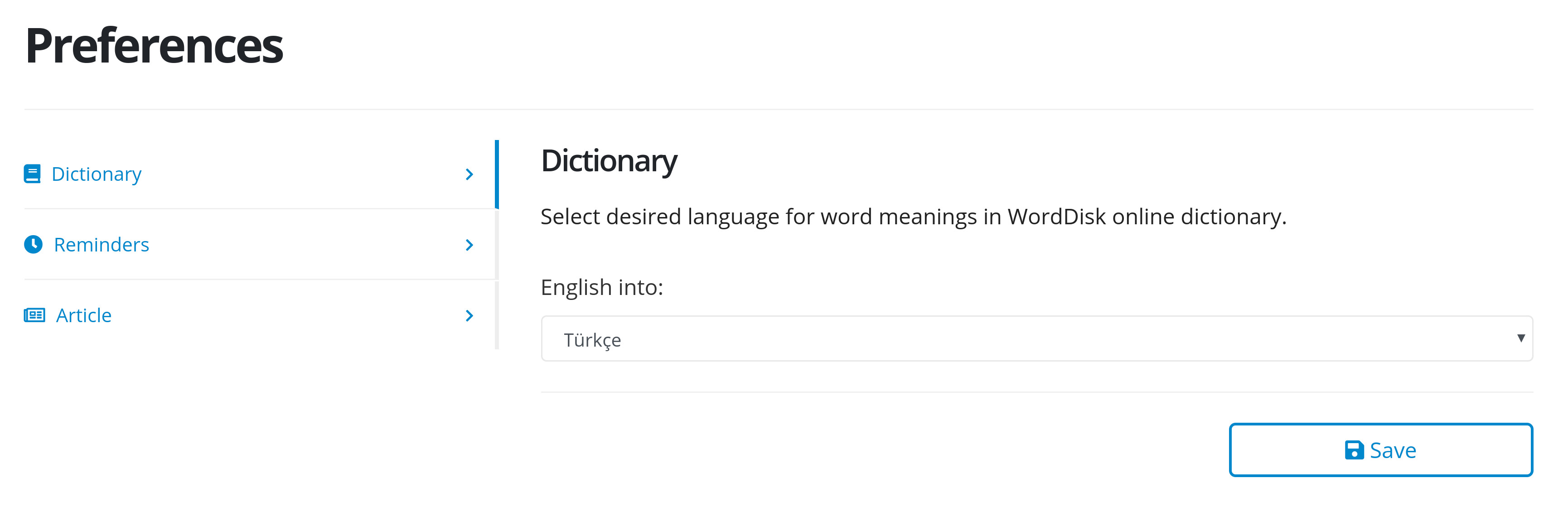 Dictionary setting